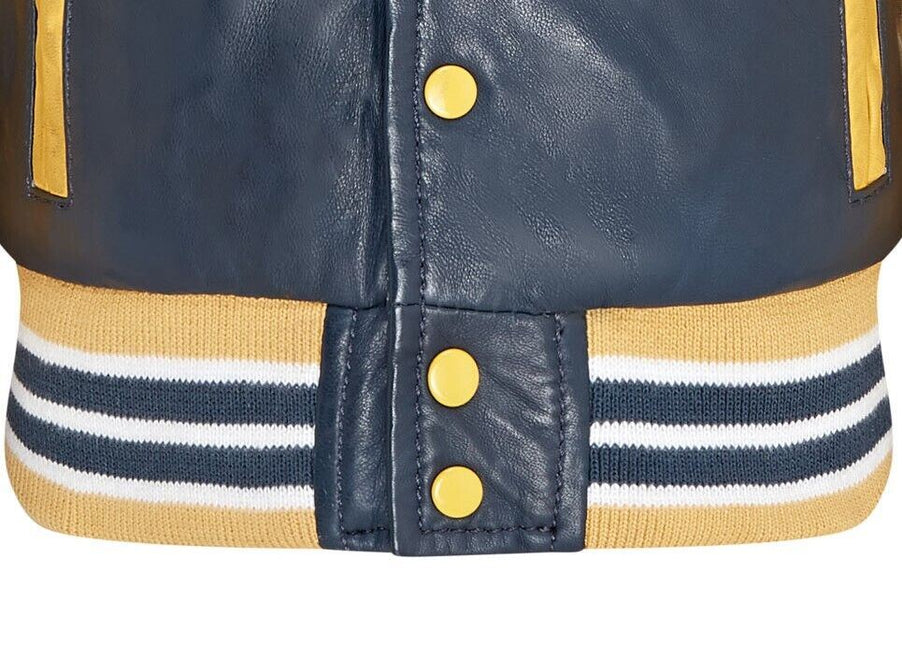 Kids Blue Letterman Leather Varsity College Bomber Jacket