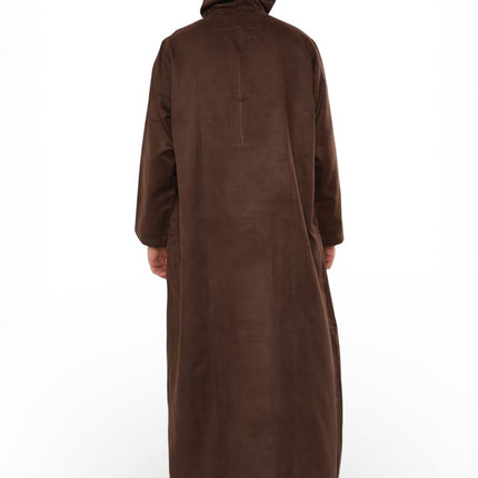 Men's Hooded Eid Brown Moroccan Jubba Robe Ramadan Eid Thobe - HM12