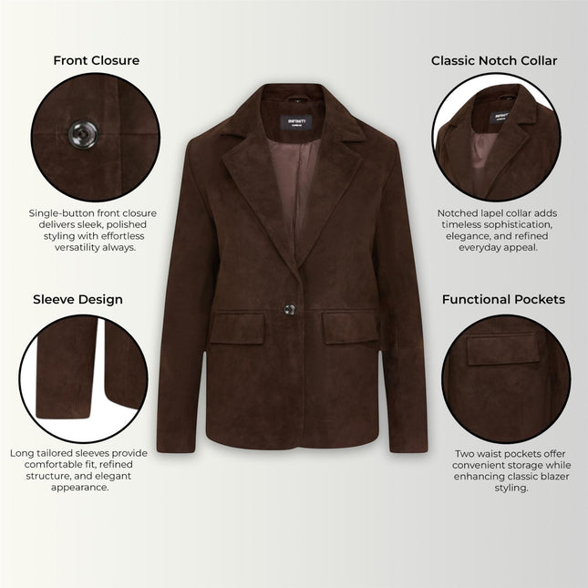 Womens Soft Goat Suede Leather Brown Blazer Jacket-Kolkata