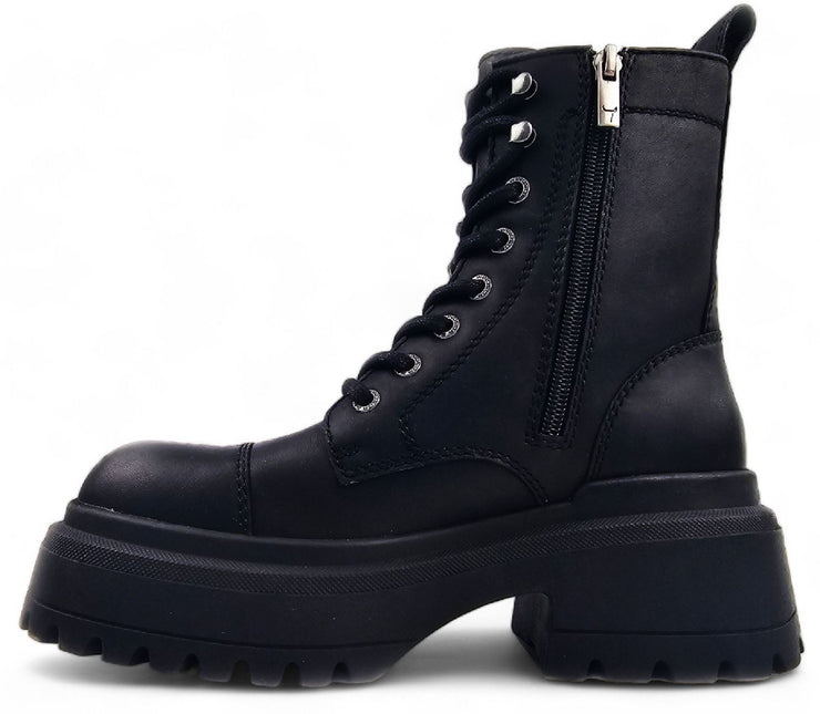 Windsorsmith Womens Black Leather Chunky Platform Combat Boots - Destroy
