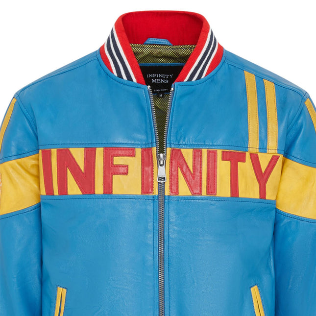 Men's Blue Leather Track Racing Bomber Biker Jacket - Player