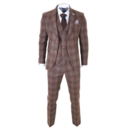 Men's Formal Brown Tweed  3 Piece Check Vintage Gatsby Style Suit