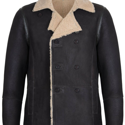 Mens Double Breasted Shearling Sheepskin Pea Coat-Valencia