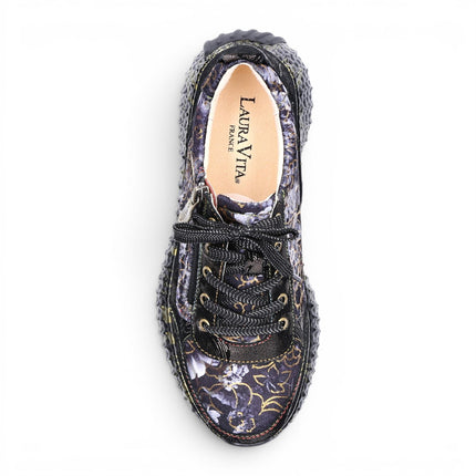 Laura Vita Women's Goth Victorian Floral Black Leather Trainer Sneaker - Burton-43