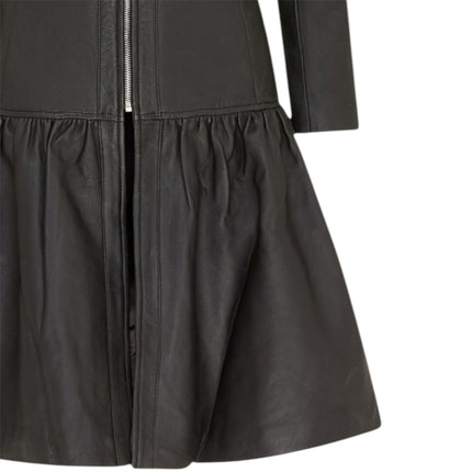 Womens Goth Black Leather Victorian Studded Flare Coat- Ribet