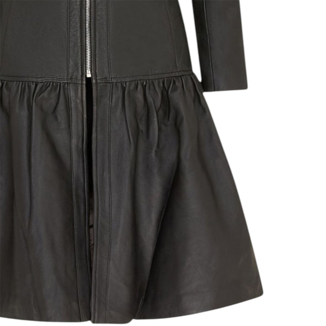 Womens Goth Black Leather Victorian Studded Flare Coat- Ribet