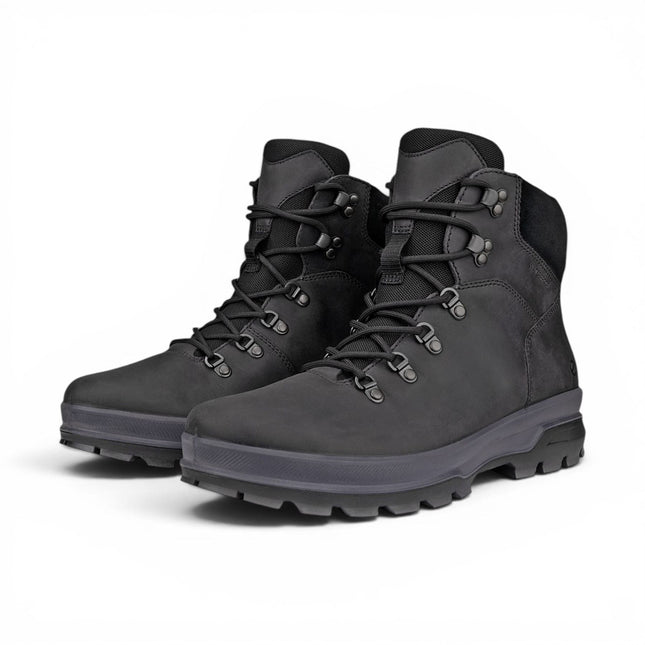 Ecco Men's Black Leather Waterproof Lace-up Hiking Boots - Rugged Track 25