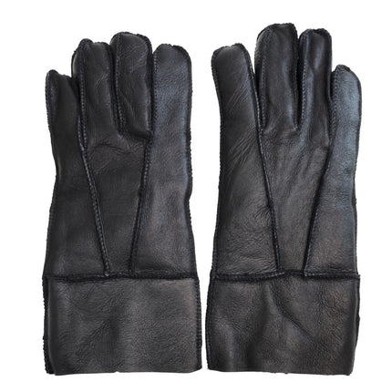 Infinity Leather Unisex Black Sheepskin Leather Gloves with Roll Up/Down Cuff