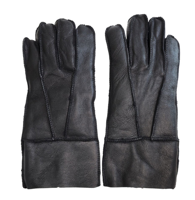Infinity Leather Unisex Black Sheepskin Leather Gloves with Roll Up/Down Cuff