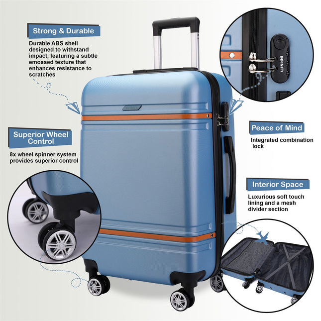 Hard Shell Cabin 36 x 22 x 56 cm ABS Suitcase Suitable for Easyjet, Ryanair, Wizzair