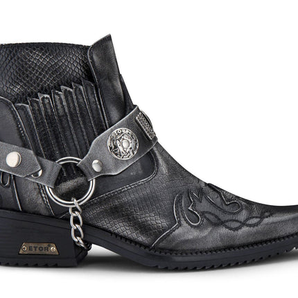 Mens Grey Snakeskin Winklepicker Cowboy Leather Ankle Boots