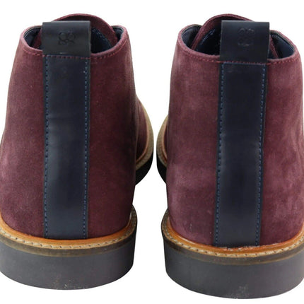 Mens Burgundy Suede Lace Up Chukka Boots