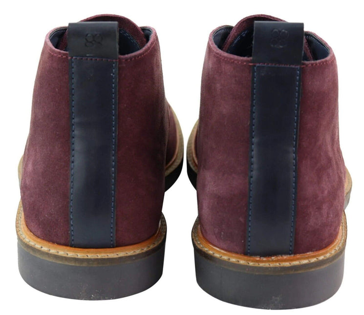 Mens Burgundy Suede Lace Up Chukka Boots