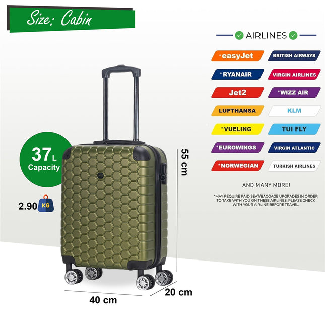 Strong ABS Hardshell Cabin Suitcase 55 x 40 x 20 cm Luggage Suitable for Easyjet, Ryanair