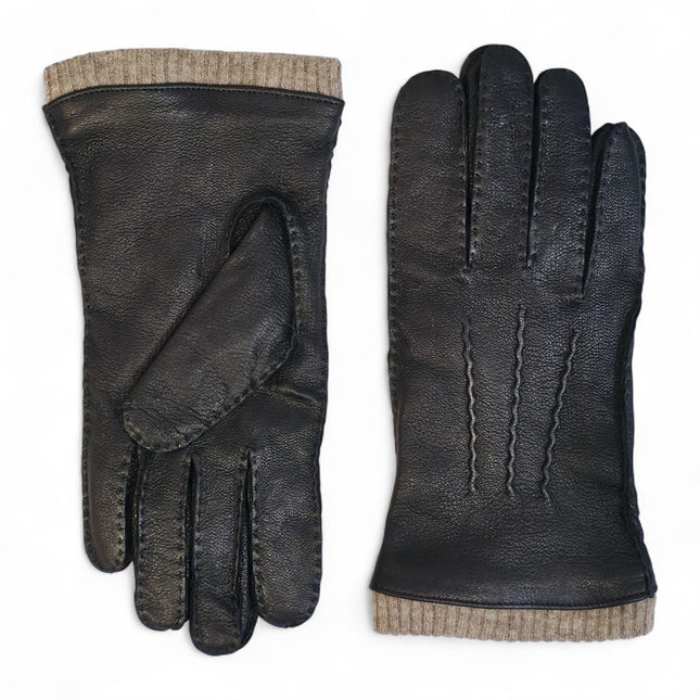 Men’s Black Italian Leather Warm Wool Lining Winter Gloves - M-LGV-405