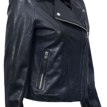 Womens Black Leather Biker Jacket-Tamale