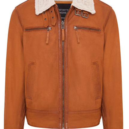 Mens Real Sheep Suede Bomber Jacket Aviator Jacket with Fur Lining