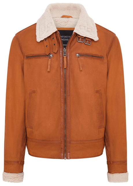 Mens Real Sheep Suede Bomber Jacket Aviator Jacket with Fur Lining