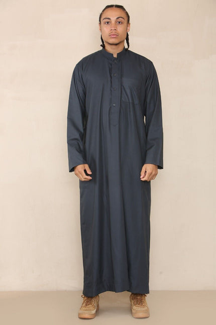 Mens Grey Thobe Jubba Saudi Islamic Arabic Eid Cotton Kaftan Jubbah Umrah Robe
