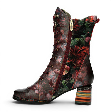 Laura Vita Women's Goth Victorian Floral Wine Leather High Lace-Up Boots - Ibcano-15