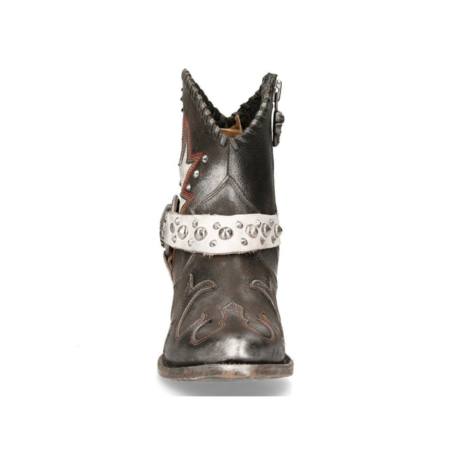 New Rock Grey Leather Pointed Cowboy Boots - WSTM004-S2