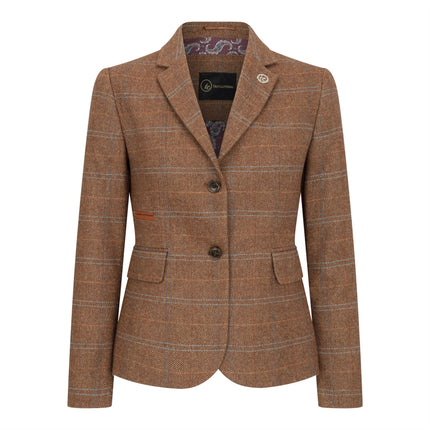 Women's Oak Brown Tailored Fit Tweed Blazer in Herringbone Check
