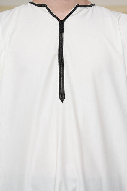 Men's Ramadan Cream White Moroccan Gandoura Thobe Robe Djellaba Eid Jubba- TT-006