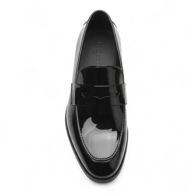 Mens Black Patent Faux Leather Formal Penny Loafers