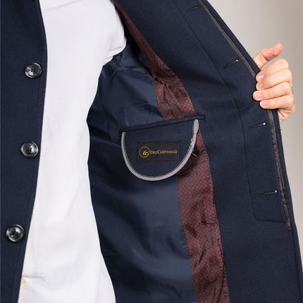 Men's Wool Blend Classic Collar Navy Overcoat