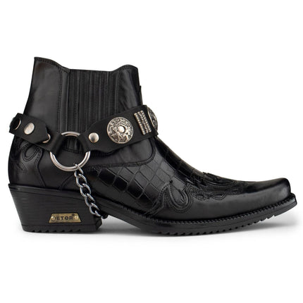 Men's Black Leather Western Winklepicker Gothic Shoes