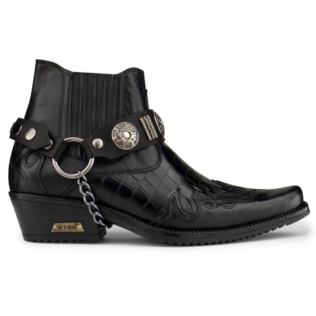 Men's Black Leather Western Winklepicker Gothic Shoes