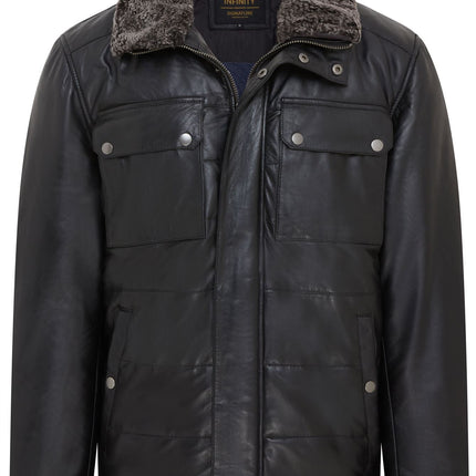 Men's Lamb Leather Puffer Bomber Warm Biker Jacket