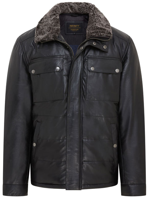 Men's Lamb Leather Puffer Bomber Warm Biker Jacket
