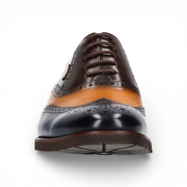 Lorenzo Conti Men's Blue Brown Leather Brogue Oxford DressShoes - Antonin 01
