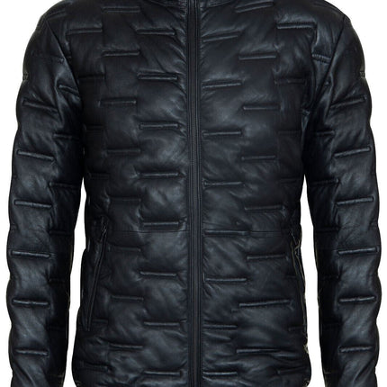 Men's Puffer Quilted Bomber Leather Jacket - Recife
