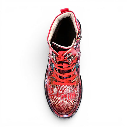 Laura Vita Women's Gothic Victorian Floral Red Leather Lace-Up Boots - Incaso-39