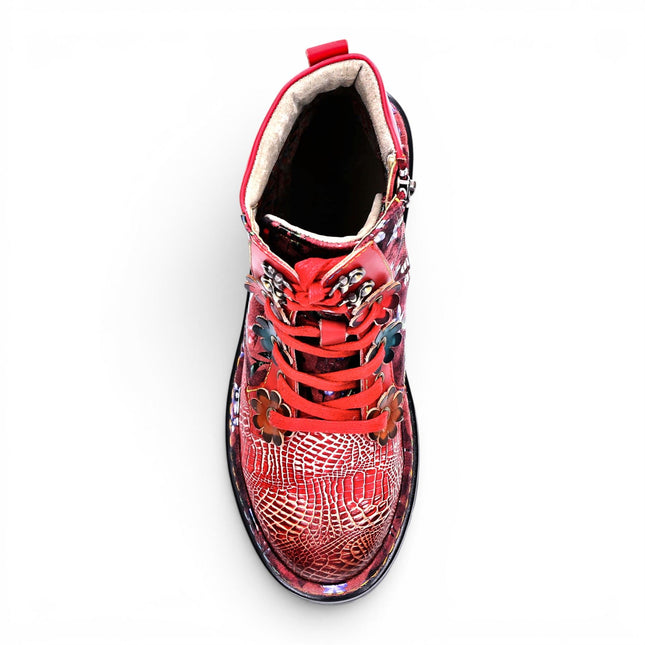 Laura Vita Women's Gothic Victorian Floral Red Leather Lace-Up Boots - Incaso-39