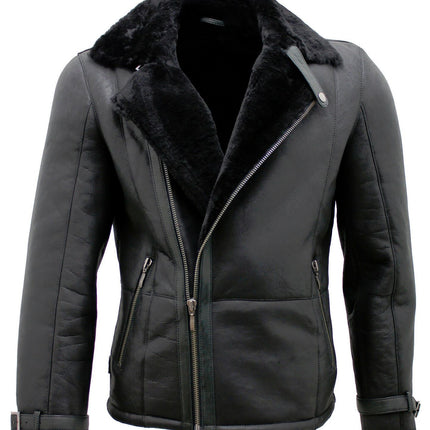 Mens Double Breasted Sheepskin Leather Biker Jacket-Manila