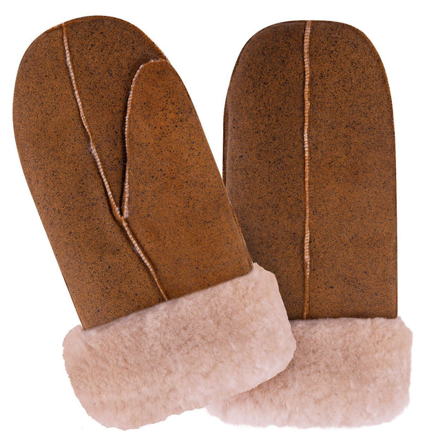 Unisex Rustic Brown Real Sheepskin Leather Shearling Gloves Warm Mittens