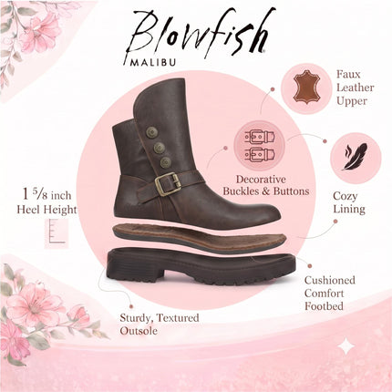 Blowfish Malibu Women's Brown Faux Leather Winter Biker Boots - Venice-Cozy