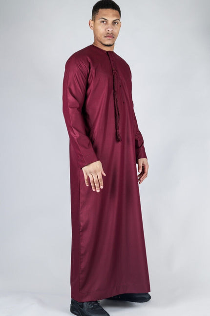 Men's Red Thobe Emirati Islamic Jubba Robe Eid Tassel Regular Fit