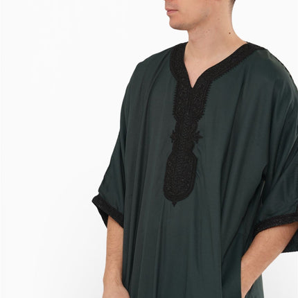 Men's Green Black Moroccan Thobe Jubba Robe Eid Djellaba Gandoura