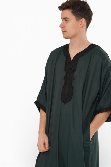 Men's Green Black Moroccan Thobe Jubba Robe Eid Djellaba Gandoura