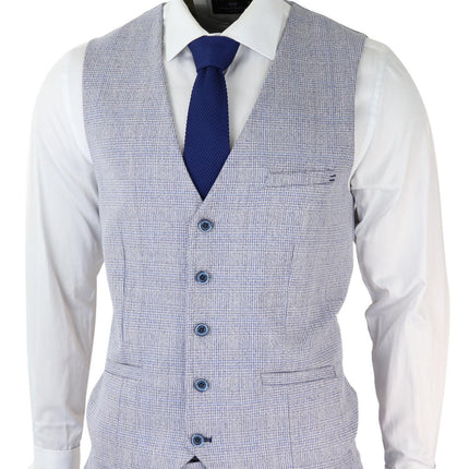 Mens 3 Piece Tweed Suit Light Blue Check Peaky Blinders 1920 Gatsby Wedding Suit