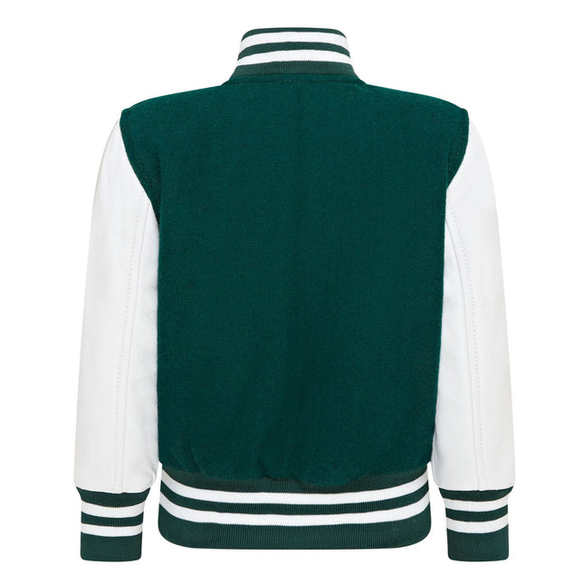 Kids Green Wool Varsity Bomber Jacket with Real Leather Sleeves
