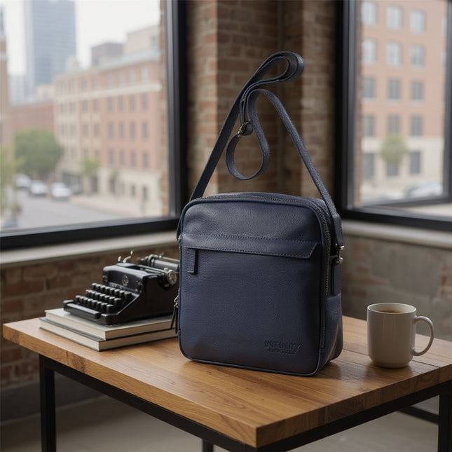 Genuine Leather Navy Vintage Messenger Crossbody Travel Bag - Hawthrone