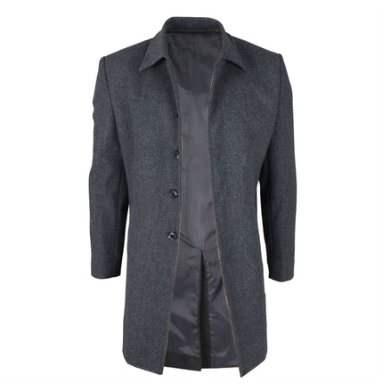 Men's Wool Blend Classic Collar Grey Overcoat