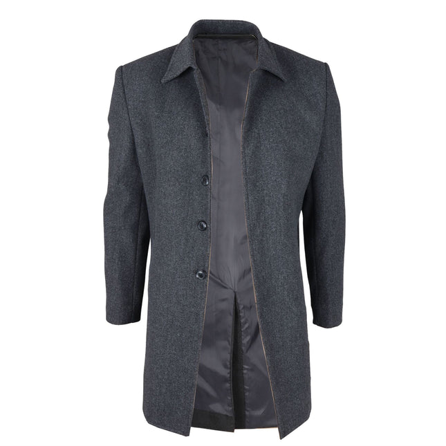 Men's Wool Blend Classic Collar Grey Overcoat