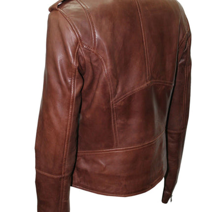 Womens Chestnut Leather Biker Jacket-Reynosa