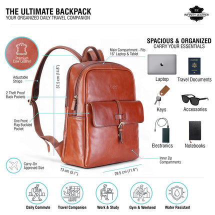 Genuine Leather Tan Vintage Laptop Backpack Travel Bag - Cove